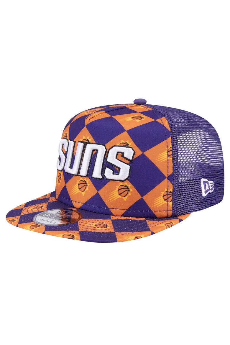 Men's New Era Purple Phoenix Suns Seeing Diamonds A-Frame Trucker 9FIFTY Snapback Hat, Main, color, Purple