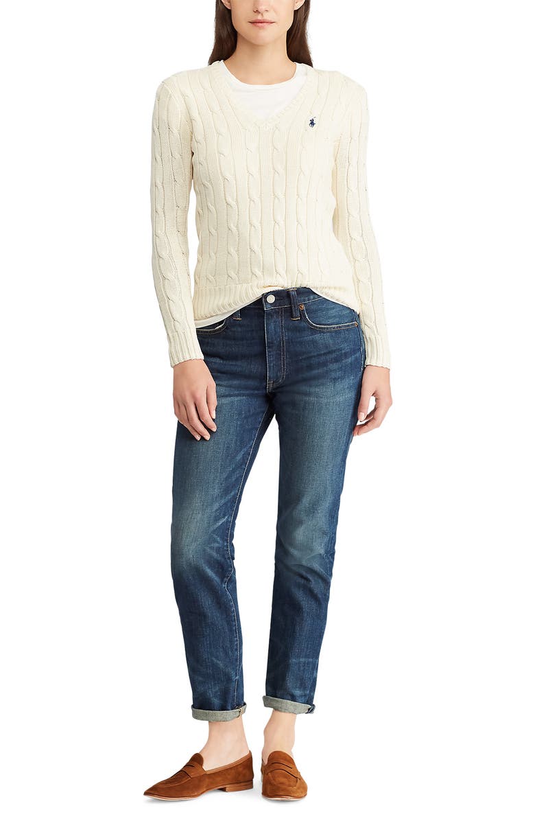 Polo Ralph Lauren Kimberly Cable Sweater, Alternate, color, Cream