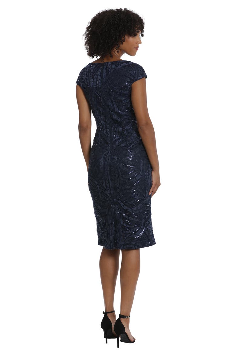 Illusion Lace Sequin Embroidered Cap Sleeve Midi Dress, Alternate, color, TWILIGHT NAVY