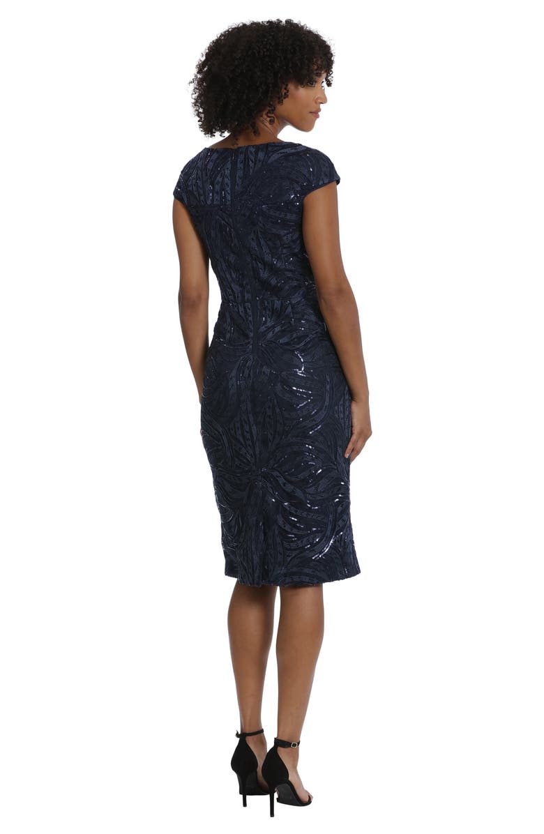 Maggy London Illusion Lace Sequin Embroidered Cap Sleeve Midi Dress, Alternate, color, Twilight Navy