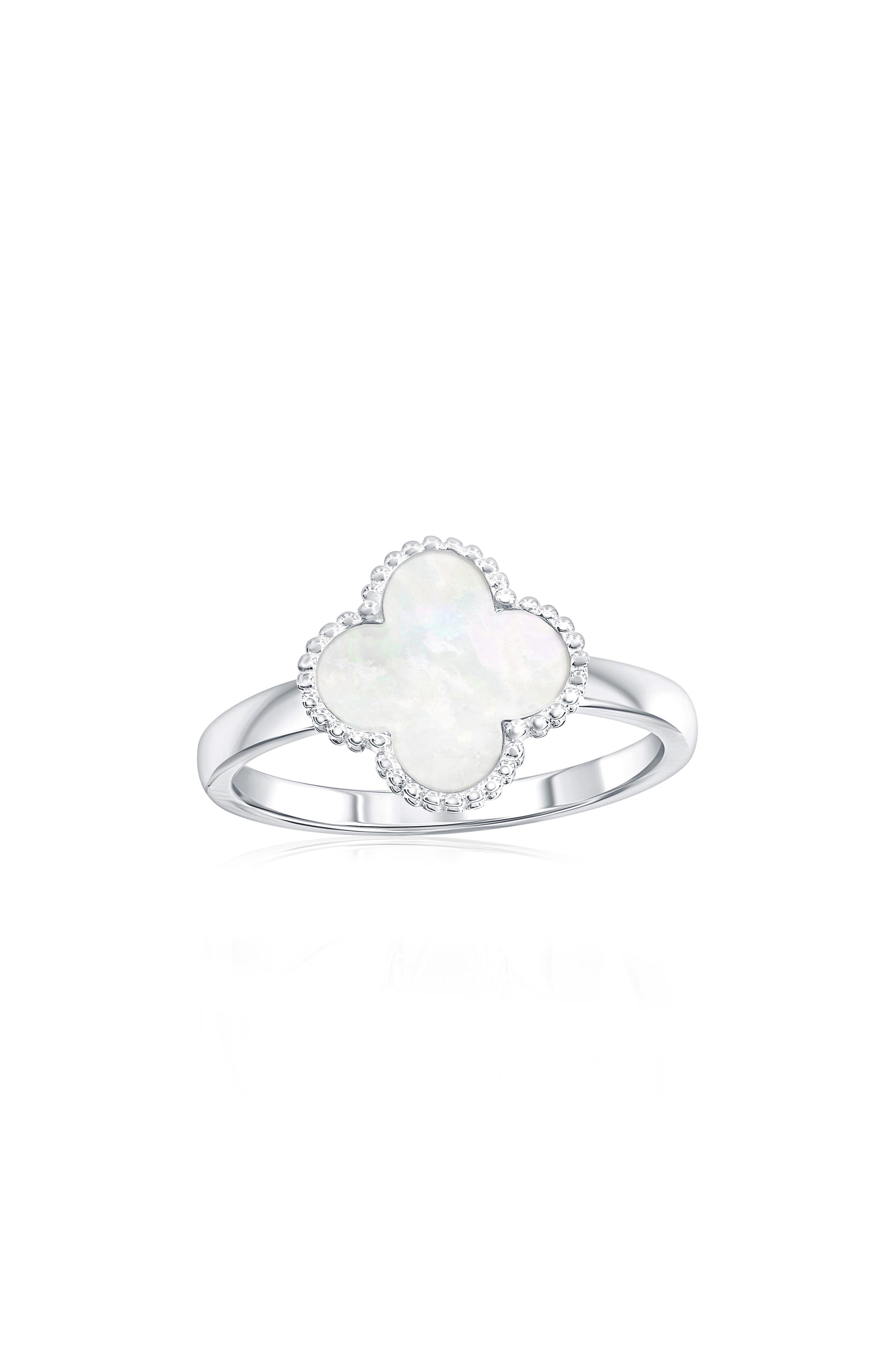 SIMONA Mother-of-Pearl Clover Milgrain Halo Ring