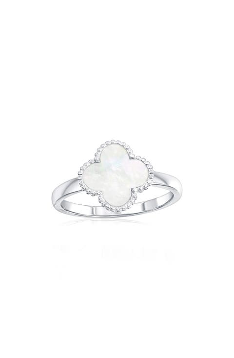 Mother-of-Pearl Clover Milgrain Halo Ring