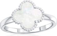 SIMONA Mother-of-Pearl Clover Milgrain Halo Ring