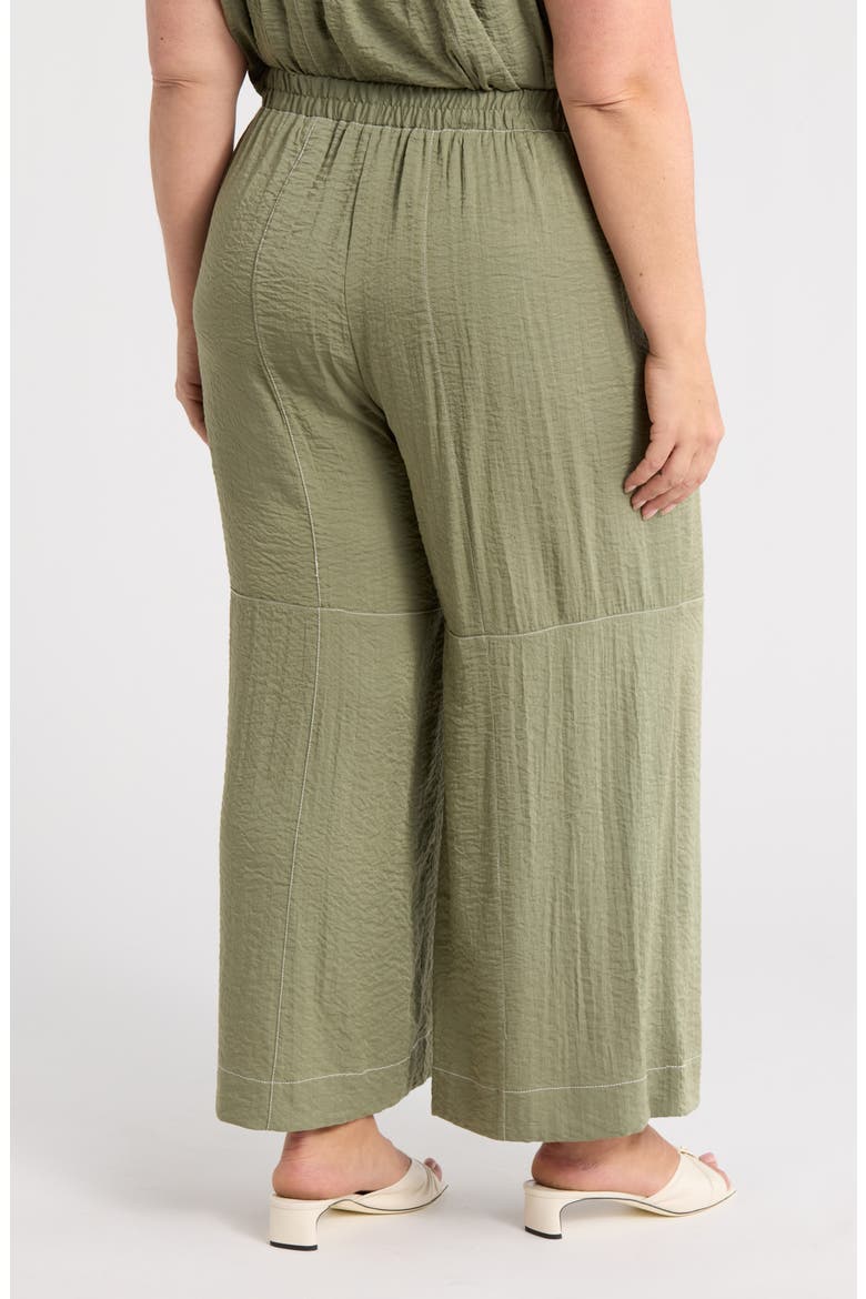 Crinkled Topstitched Pants, Alternate, color, OIL GREEN/ IVORY