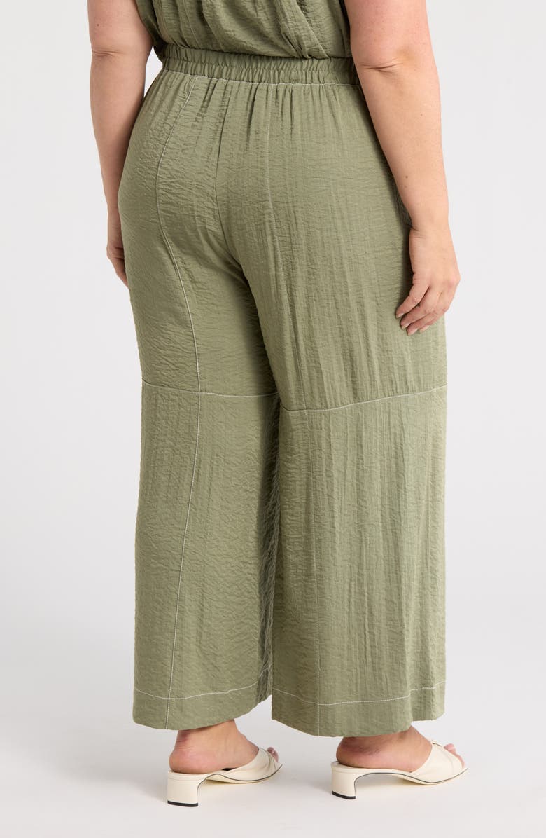 Adrianna Papell Crinkled Topstitched Pants, Alternate, color, Oil Green/ Ivory