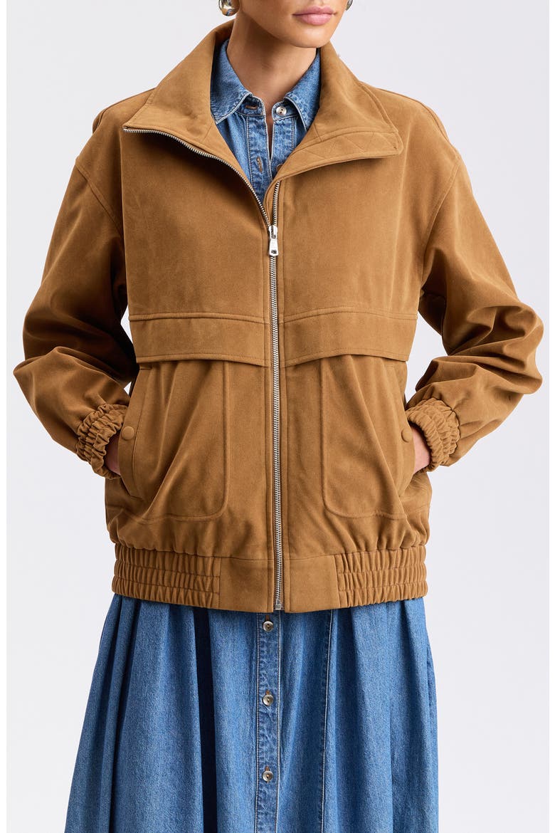 Oversized Faux Suede Bomber Jacket, Alternate, color, LUGGAGE