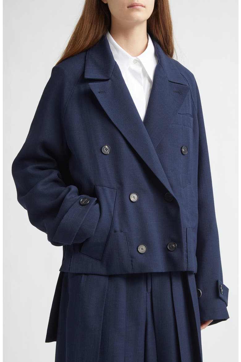 Origami Belted Virgin Wool Jacket, Alternate, color, NAVY