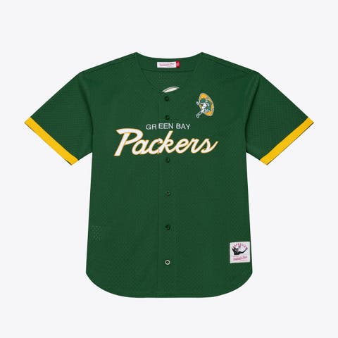 Men's Mitchell & Ness  Green Bay Packers Green Head Coach Mesh Full-Button Fashion Jersey