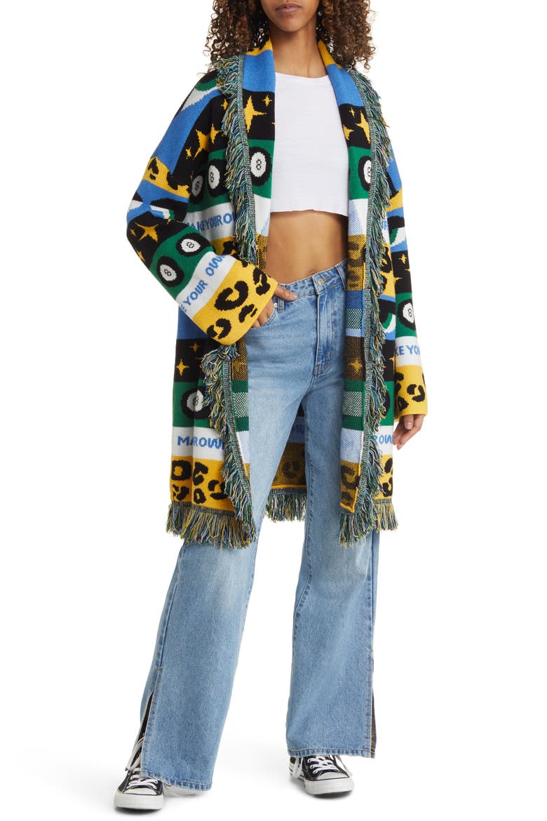 Make Your Own Luck Luxe Fringe Cardigan, Main, color, BLUE
