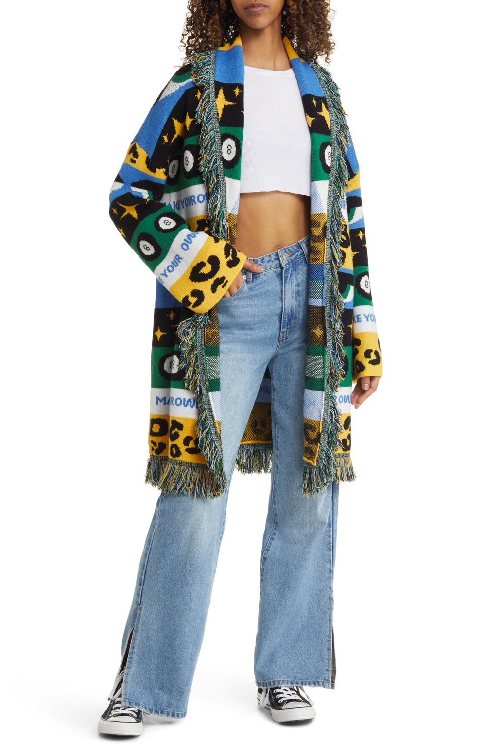 Make Your Own Luck Luxe Fringe Cardigan, color, BLUE