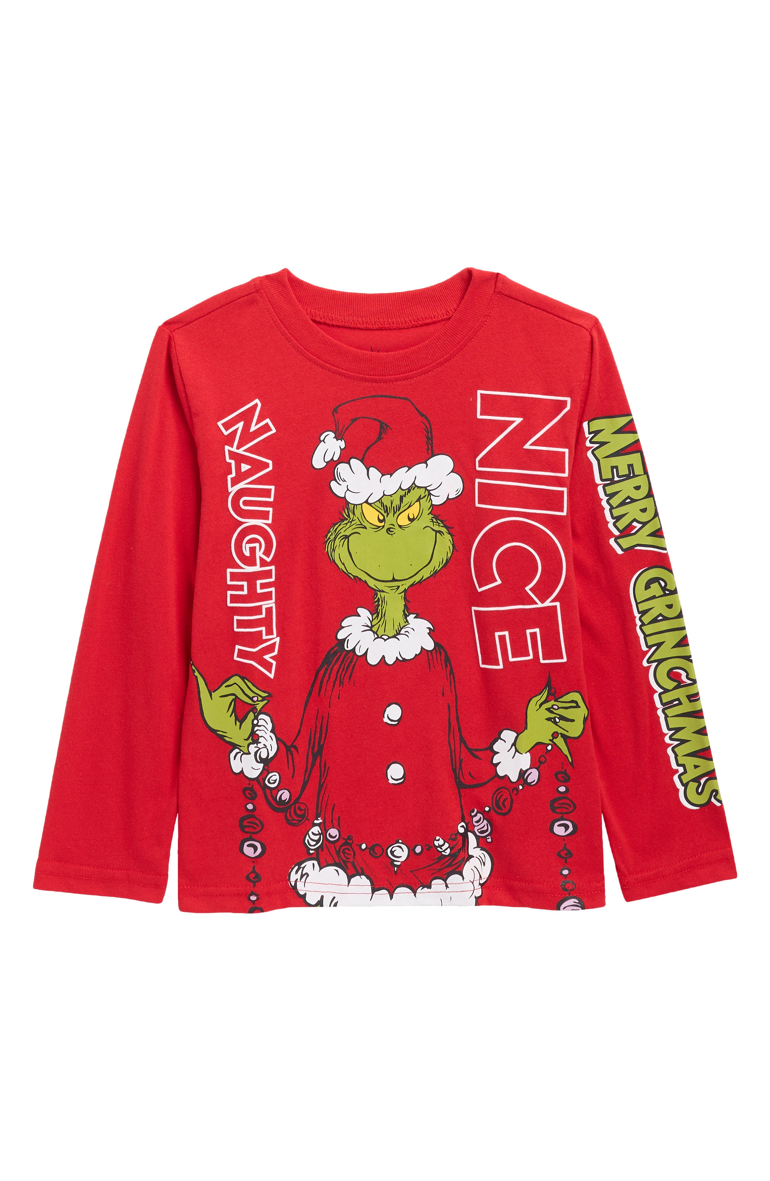 Kids' Grinch Long Sleeve Cotton Blend Graphic T-Shirt