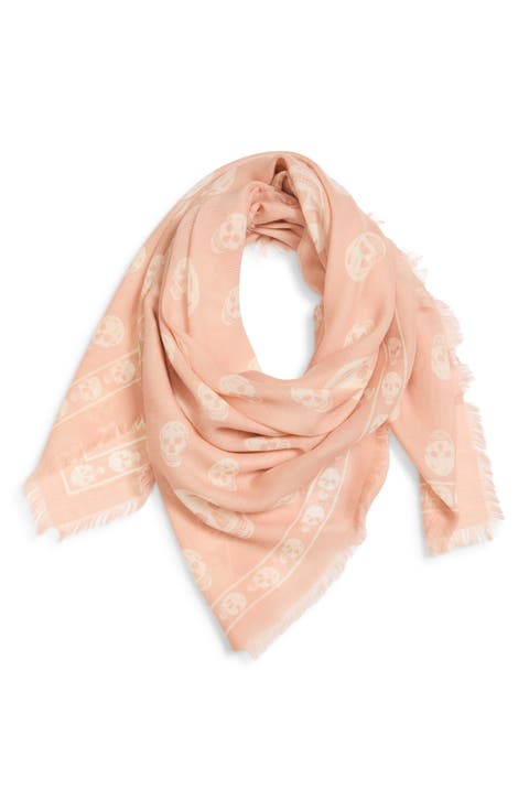 Skull Print Wool Fringe Scarf