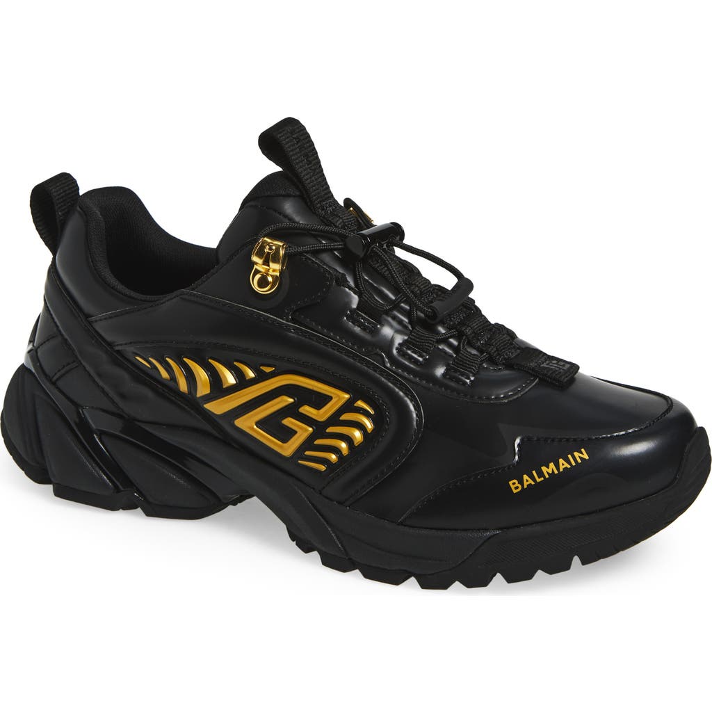 Balmain Cosmic Dust Glazed Leather Trainers In Black