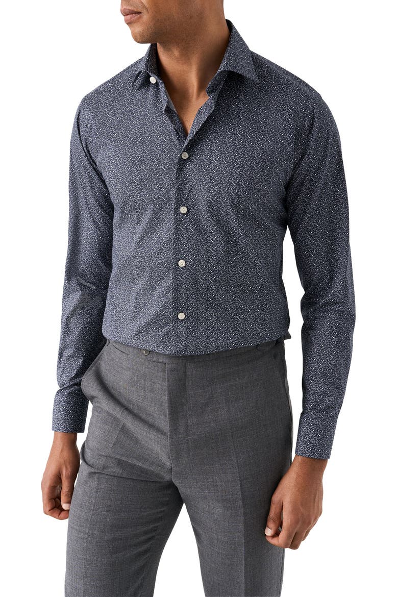 Slim Fit Floral Cotton Dress Shirt, Main, color, DARK BLUE
