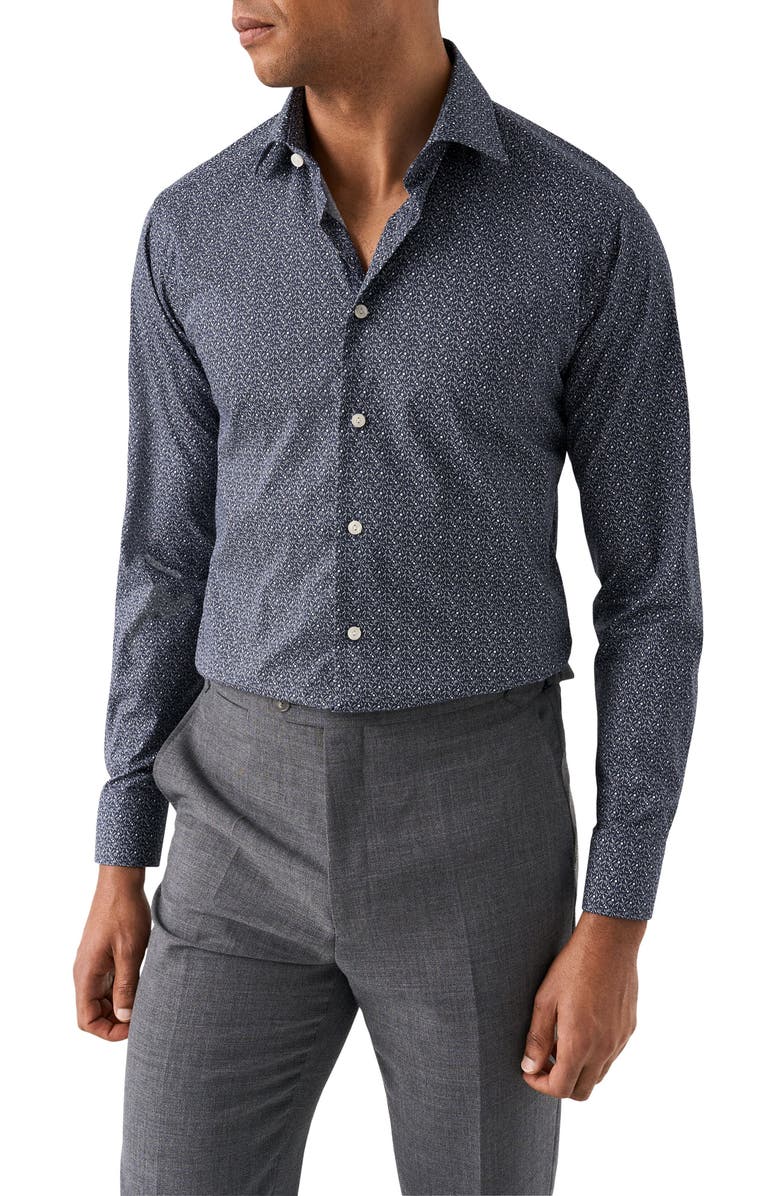 Eton Slim Fit Floral Cotton Dress Shirt, Main, color, Dark Blue