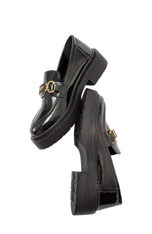 Forever & Always Shoes Simone Bit Platform Loafer In Black Patent Faux Leather