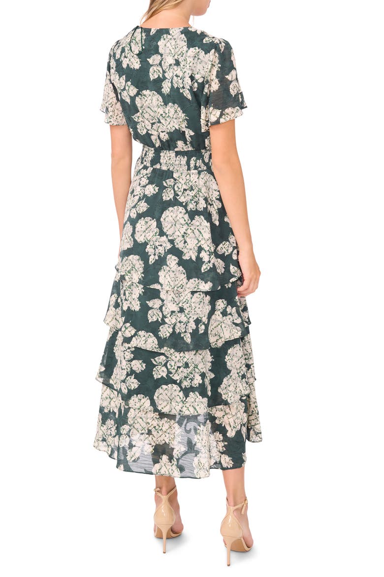 Floral Tiered Midi Dress, Alternate, color, FOREST NIGHT