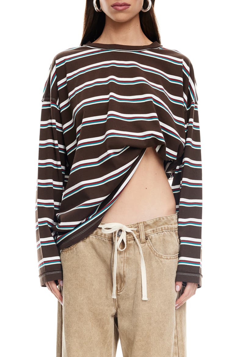 Horizon Stripe Top, Main, color, DARK CHOCOLATE