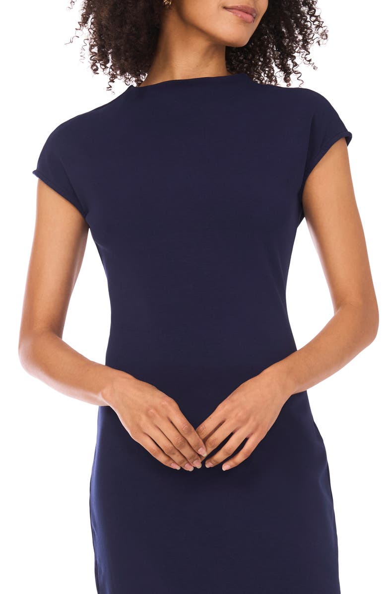 Vince Camuto Mock Neck Midi Dress, Alternate, color, Classic Navy