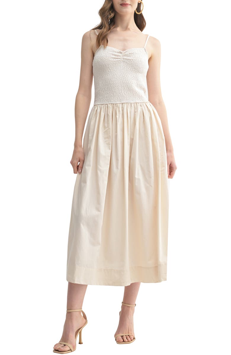 Lush Textured Mixed Media Midi Dress, Main, color,