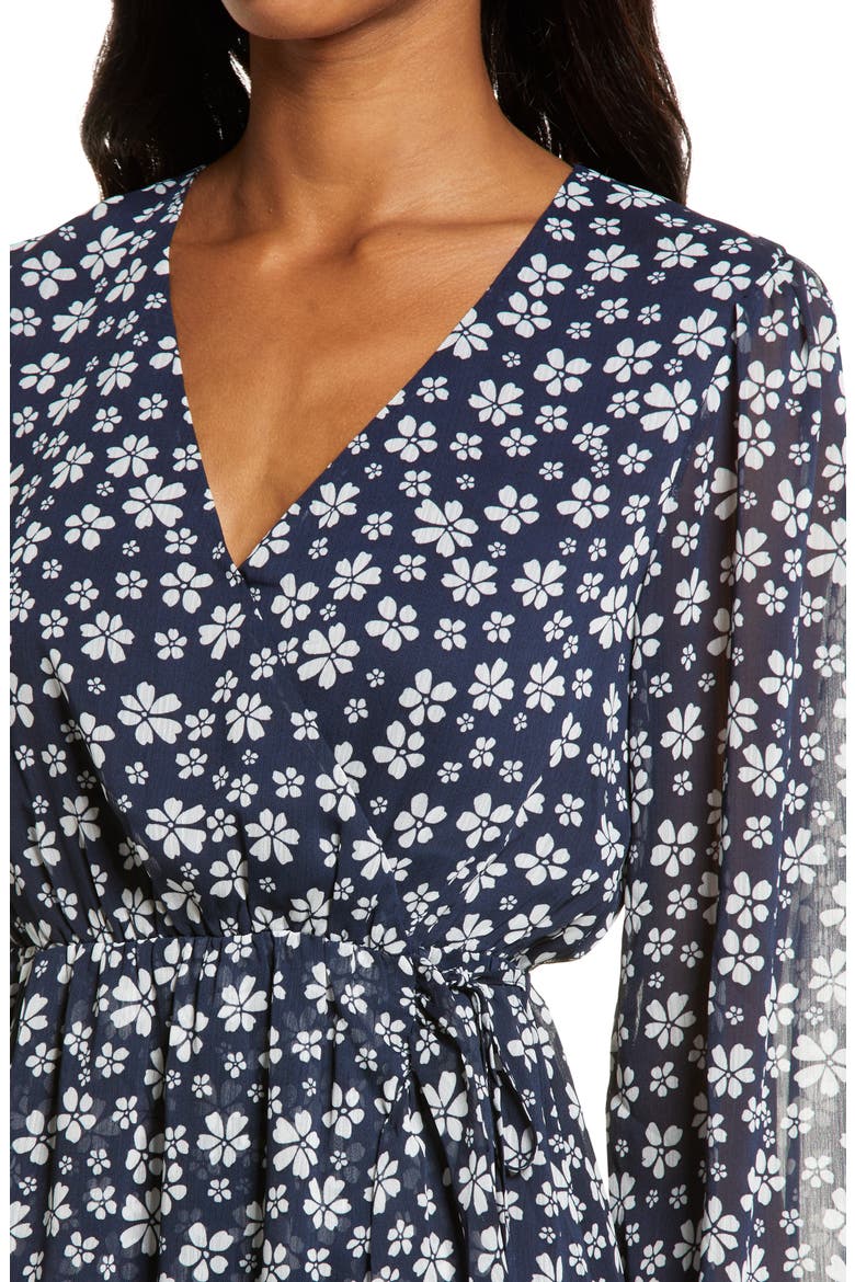 Floral Long Sleeve Chiffon Dress, Alternate, color, NAVY- WHITE DAISY