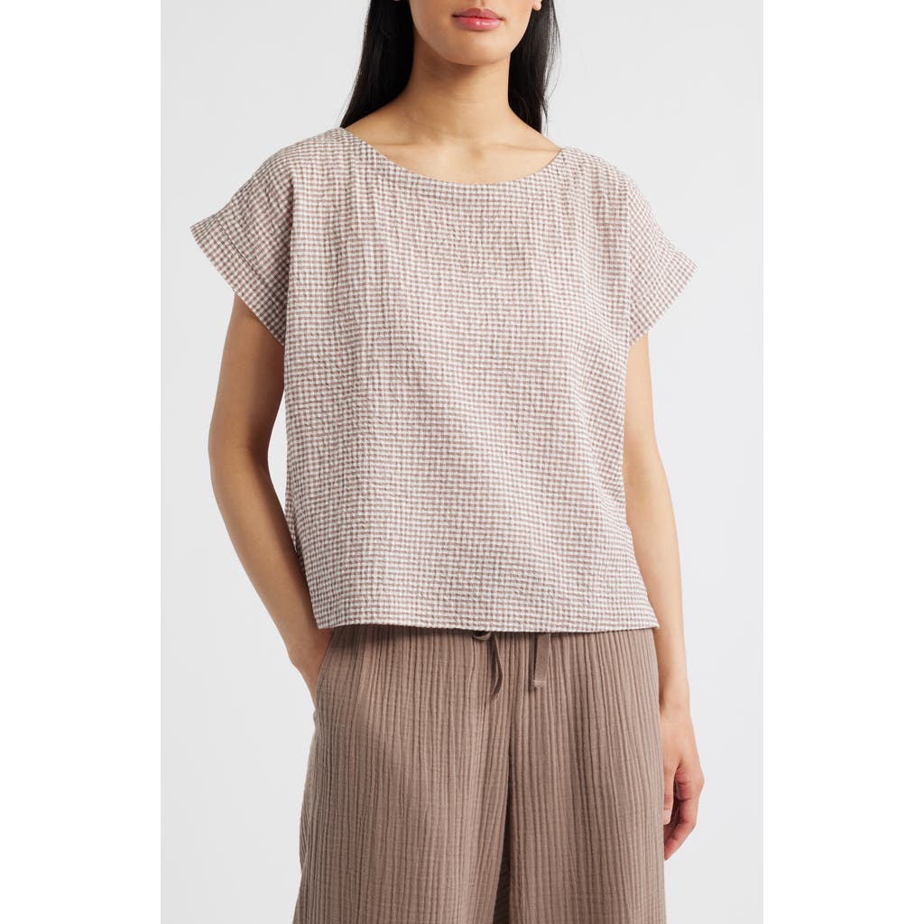 Eileen Fisher Ballet Neck Boxy Organic Cotton Blend Top In Neutral
