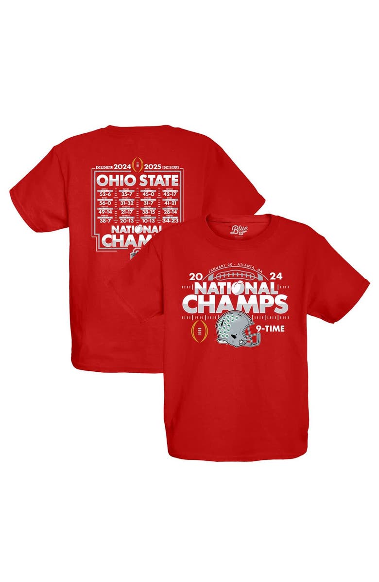 BLUE 84 Youth Blue 84 Scarlet Ohio State Buckeyes College Football Playoff 2024 National Champions Schedule T-Shirt, Alternate, color, 