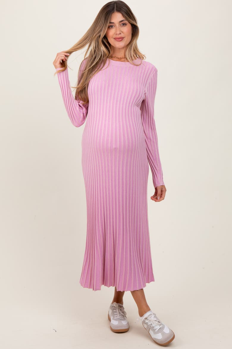 Ribbed Long Sleeve Sweater Midi Dress, Alternate, color, Pink