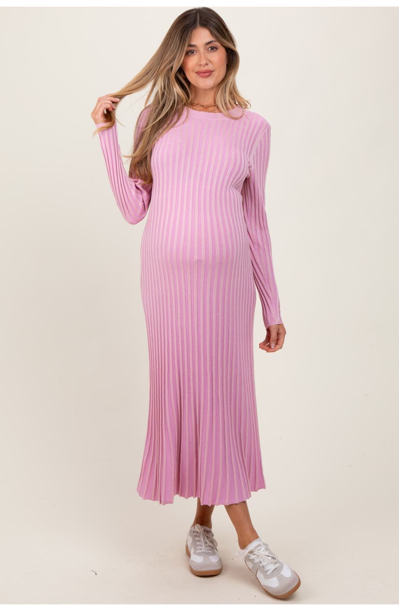 PinkBlush Ribbed Long Sleeve Sweater Midi Dress, Alternate, color, Pink