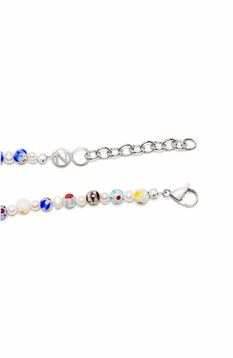 Nialaya Pearl Necklace with Hand-Painted Glass Beads, Alternate, color, Multicolor