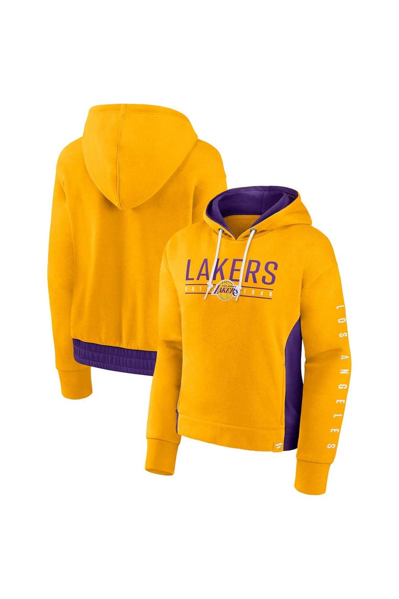 Women's Fanatics Branded Gold Los Angeles Lakers Iconic Halftime Colorblock Pullover Hoodie, Main, color, Gold