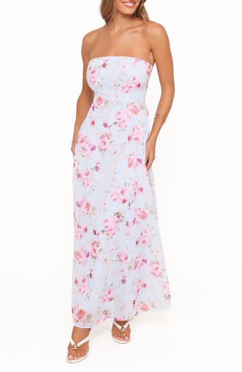 Vegas Print Strapless Maxi Dress