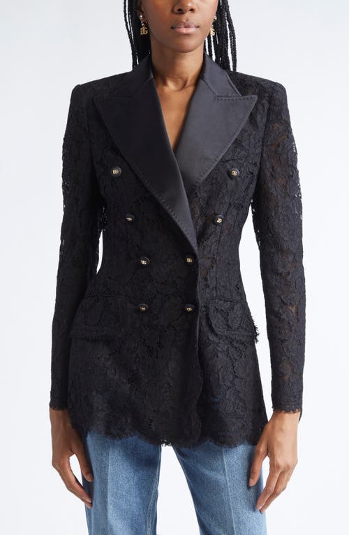 Dolce & Gabbana Branded Stretch Lace Turlington Blazer In Black