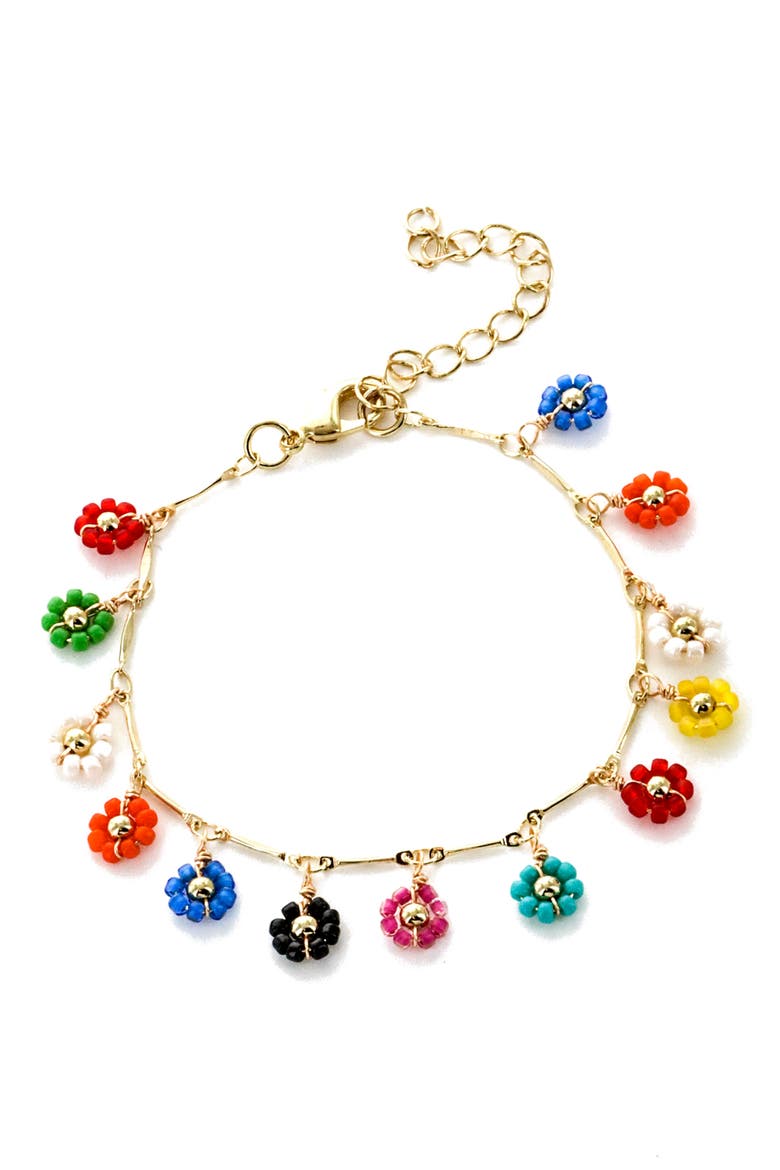 Multi Beaded Flower Bracelet, Main, color, MULTI