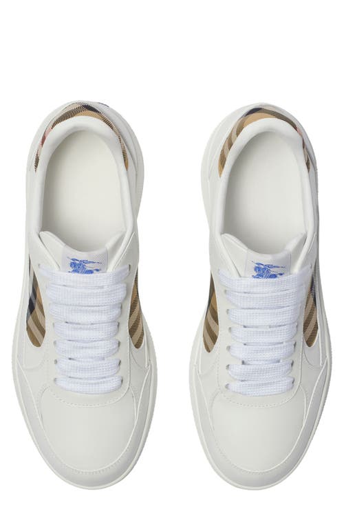 Burberry Men Low-top Leather Sneakers With Check Inserts