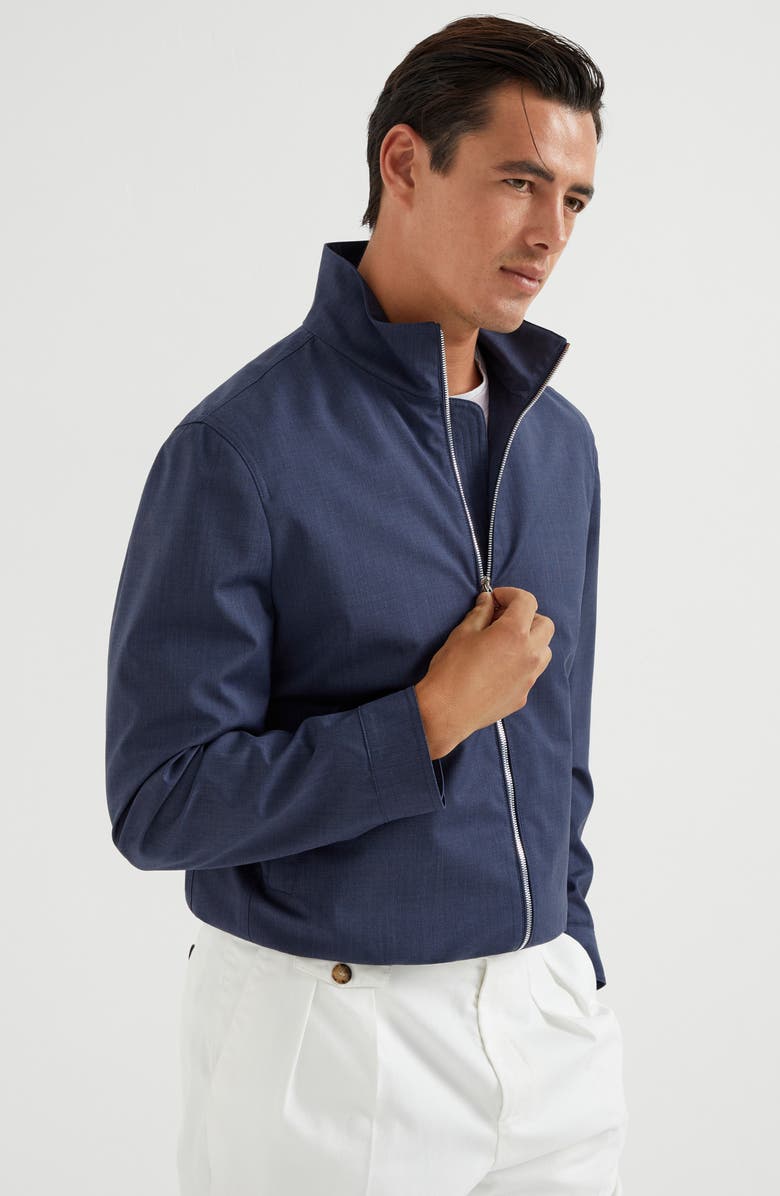 Brunello Cucinelli Bonded fabric bomber jacket, Alternate, color, 