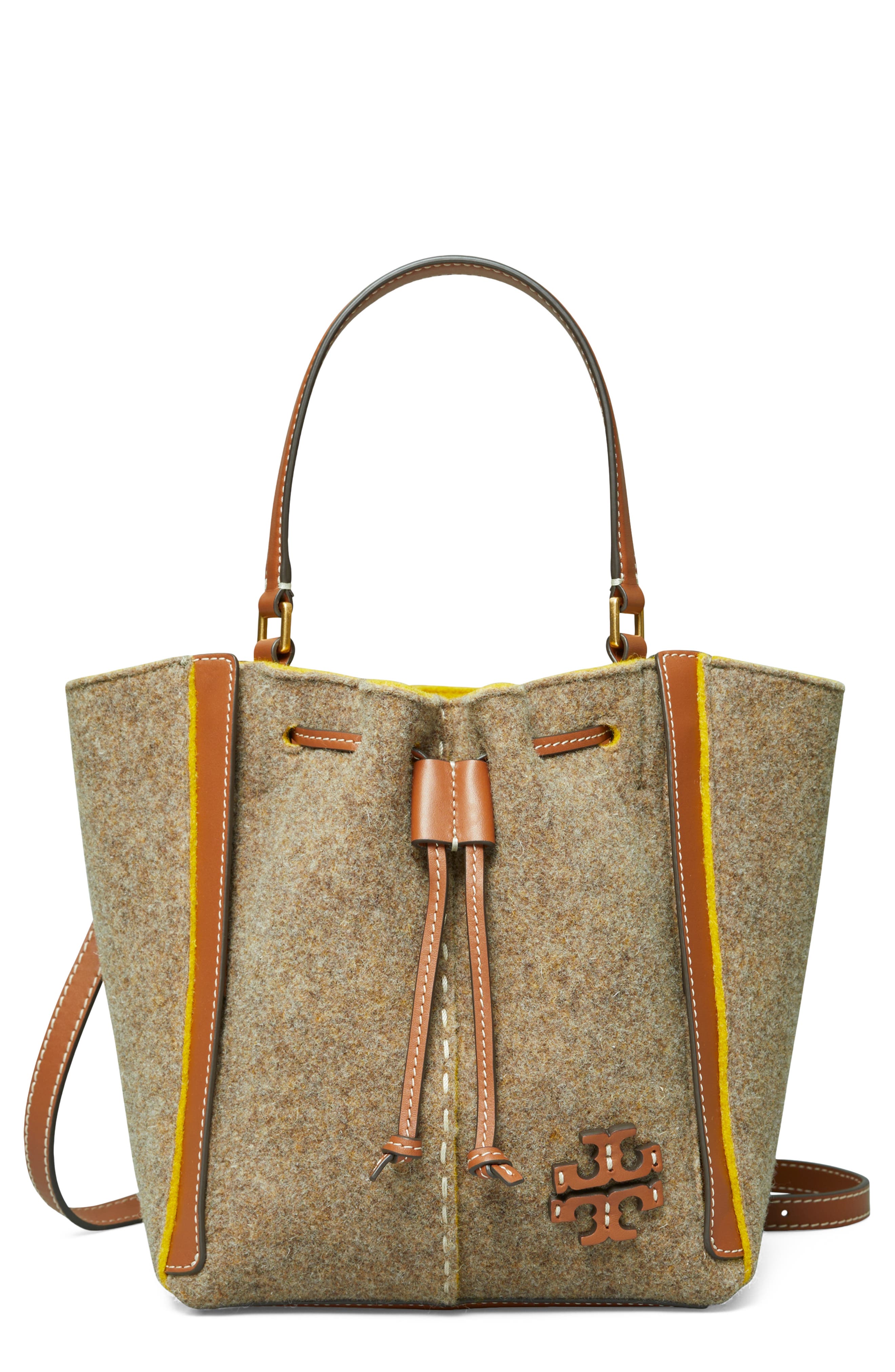 Tory Burch McGraw Wool Blend Felt Drawstring Satchel, Main, color, 