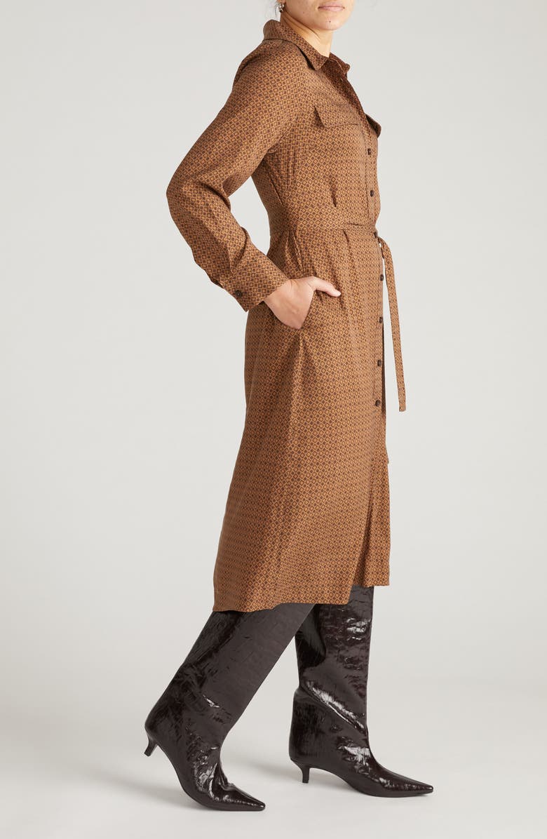 Universal Standard Cooling Long Sleeve Stretch Cupro Blend Shirtdress, Alternate, color, Brown Hacienda Print