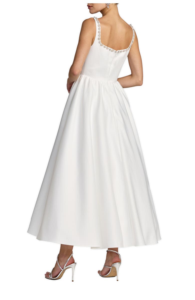 Mac Duggal Beaded Satin Sleeveless Midi Dress With Pockets, Alternate, color, Ivory