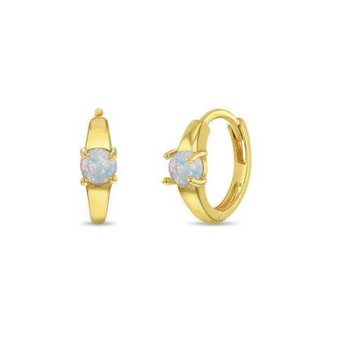 14k Gold Single Opal Hoops