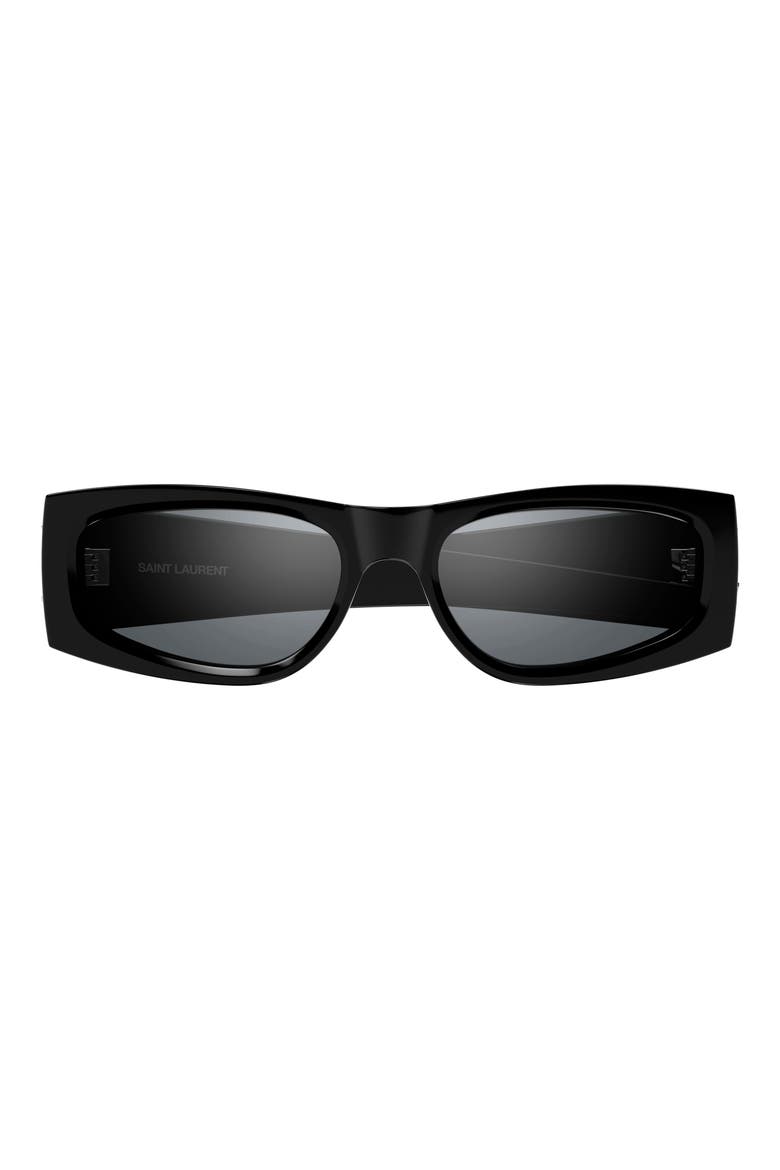 56mm Polarized Rectangular Sunglasses, Main, color, BLACK