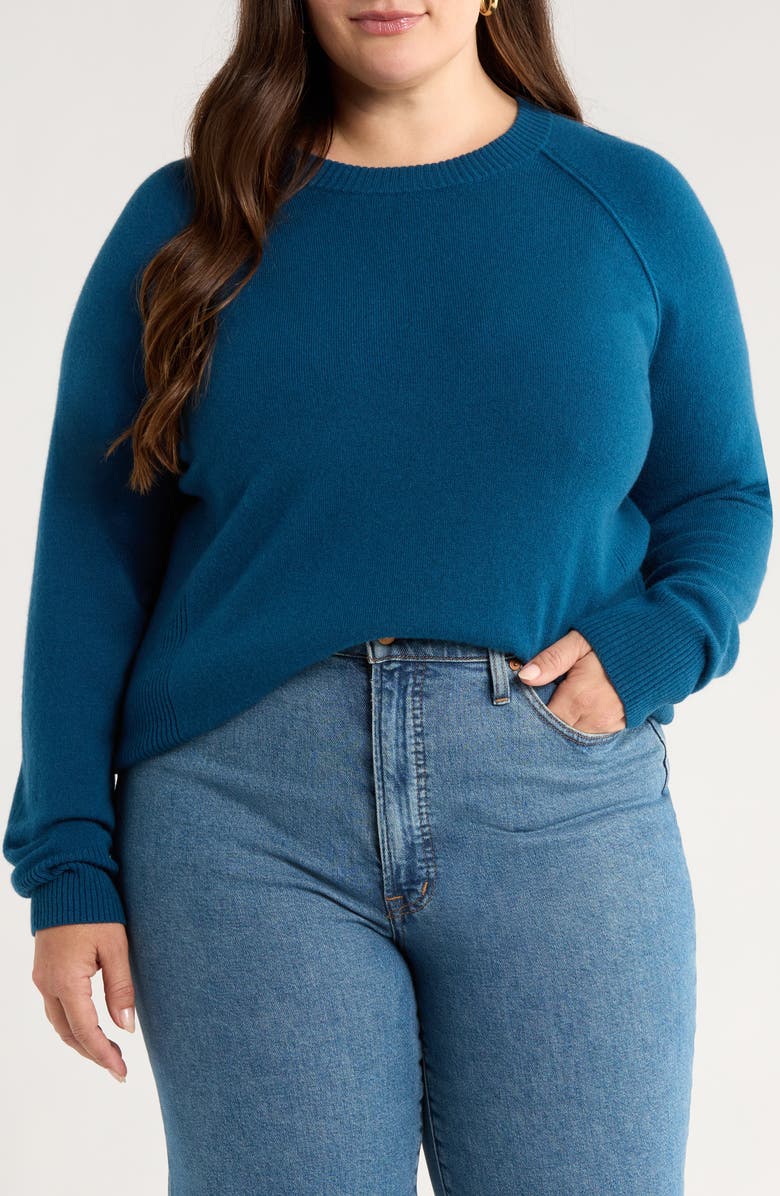 Caslon<sup>®</sup> Raglan Sleeve Wool & Cashmere Sweater, Main, color, Blue Poseidon