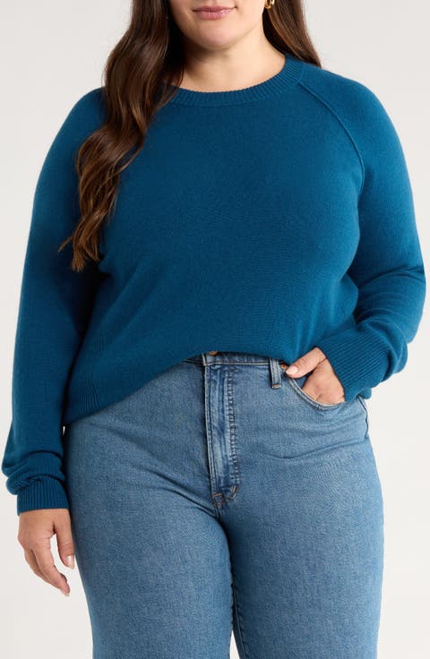 Raglan Sleeve Wool & Cashmere Sweater (Plus)