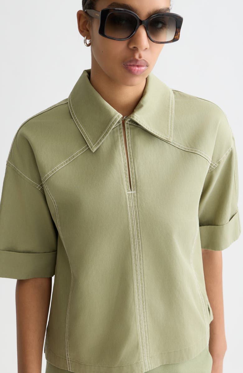 Scotch & Soda Short Sleeve Cotton Blend Utility Shirt, Alternate, color, Oil Green