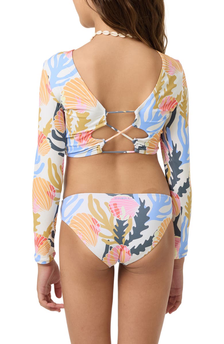 O'Neill Kids' Cora Geo Long Sleeve Crop Two-Piece Rashguard Swimsuit, Alternate, color, 