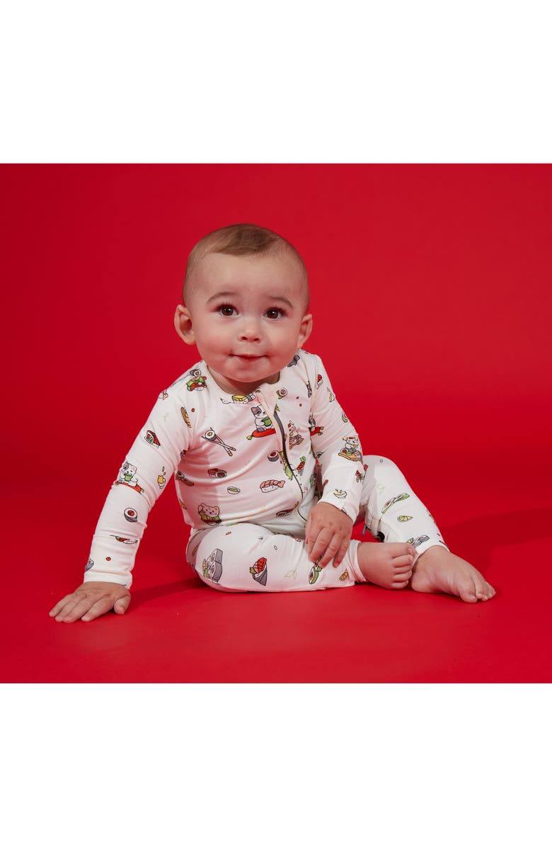 Bellabu Bear Kids' Sushi Lucky Cat Fitted One-Piece Convertible Pajamas, Alternate, color,