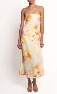 Petal & Pup Hydra Strapless Satin Midi Dress
