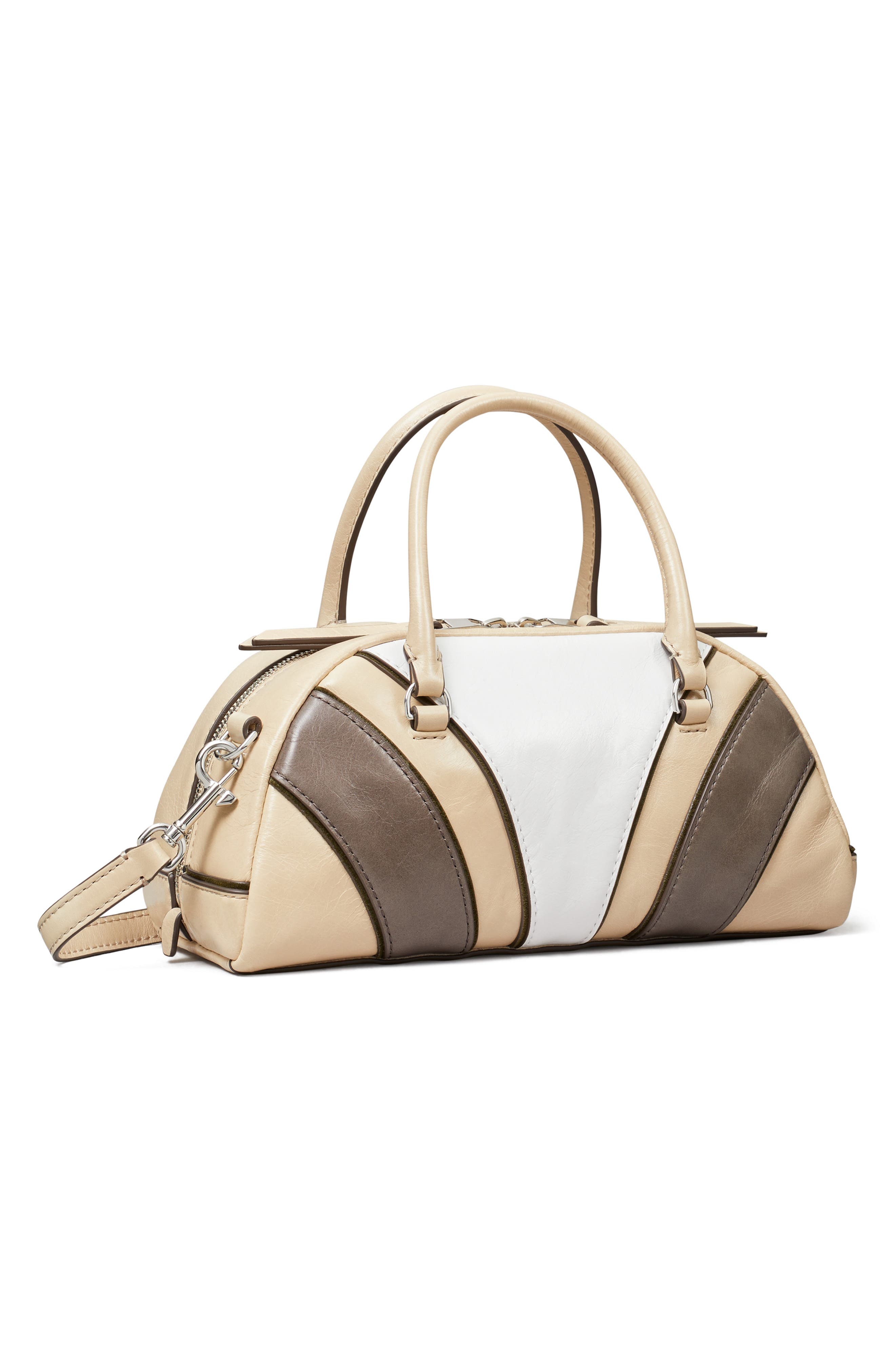 Tory Burch Small Moto Quilt Leather Bowler Top Handle Bag, Alternate, color, Beige Multi