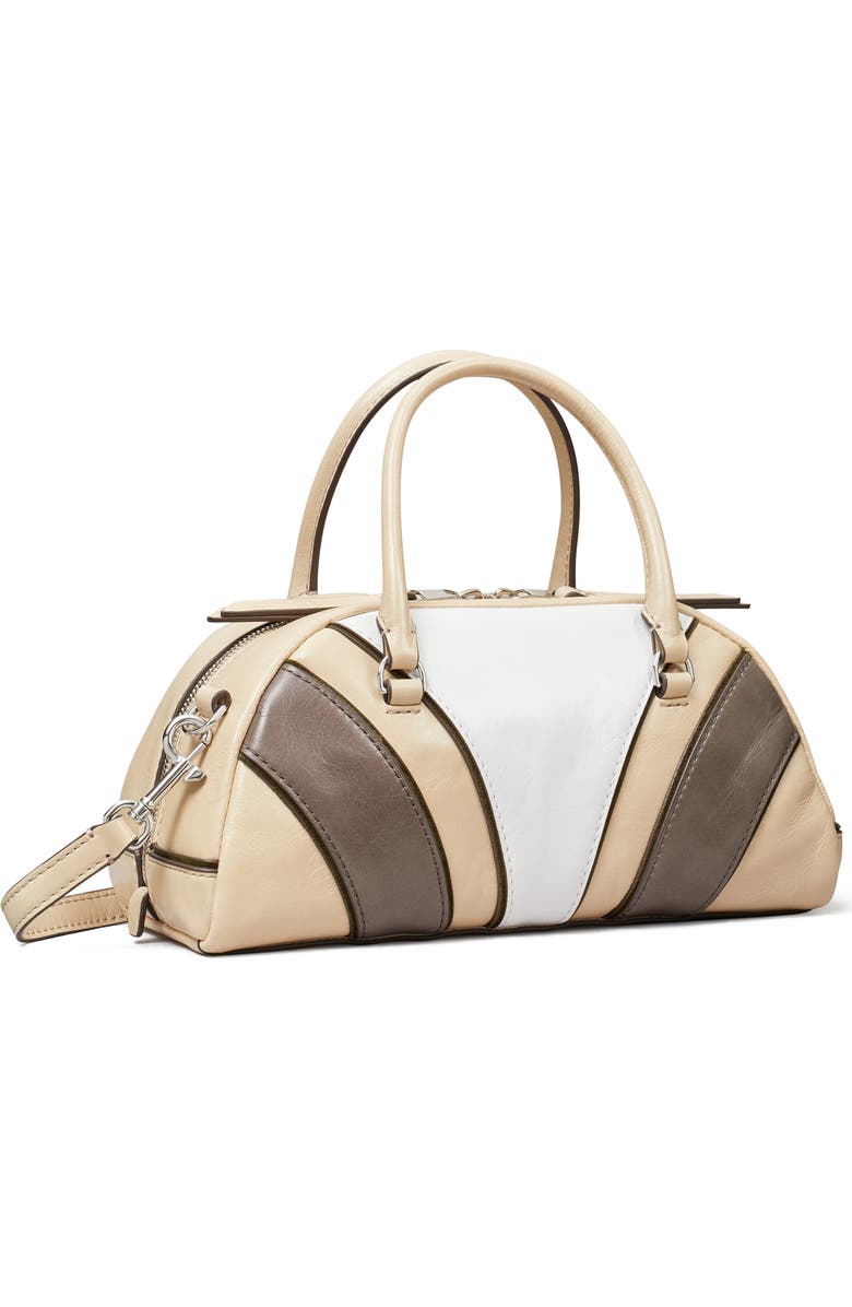 Tory Burch Small Moto Quilt Leather Bowler Top Handle Bag, Alternate, color, Beige Multi