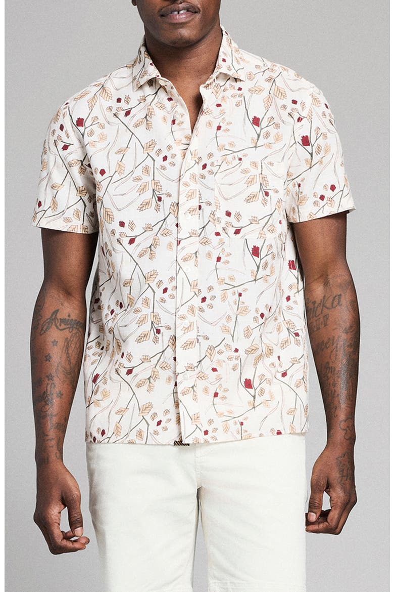 Textural Oat Short Sleeve Button-Up Shirt, Main, color, TINTED WHITE